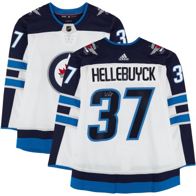 Игровая джерси Connor Hellebuyck Winnipeg Jets Autographed Fanatics Authentic White adidas Authentic