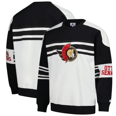 Ottawa Senators Starter White Defense Fleece Crewneck Pullover Sweatshirt