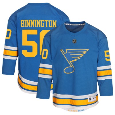Подростковая St. Louis Blues Jordan Binnington Blue Home Replica Player Jersey