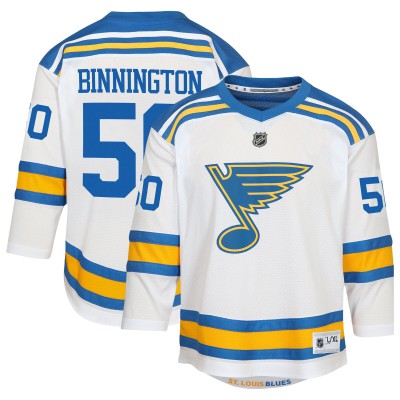 Подростковая St. Louis Blues Jordan Binnington White Away Replica Player Jersey