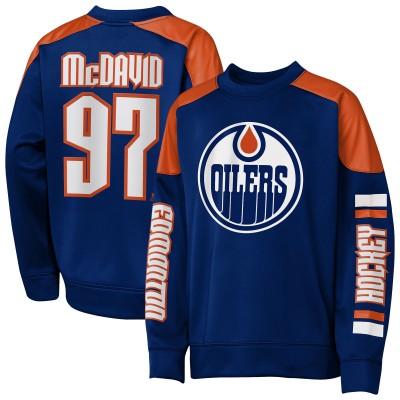 Кофта Подростковая Edmonton Oilers Connor McDavid Outerstuff Royal Best Defense Name & Number Crewneck