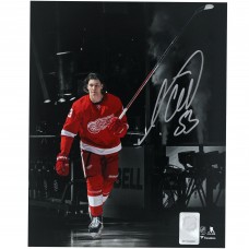 Moritz Seider Detroit Red Wings Autographed Fanatics Authentic 8 x 10 Red Jersey Pregame Photograph