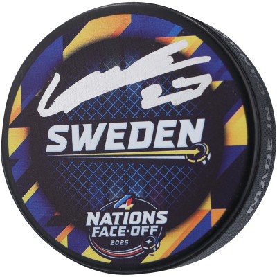 Шайба Lucas Raymond Detroit Red Wings Autographed Fanatics Authentic Team Sweden 4 Nations Face-Off