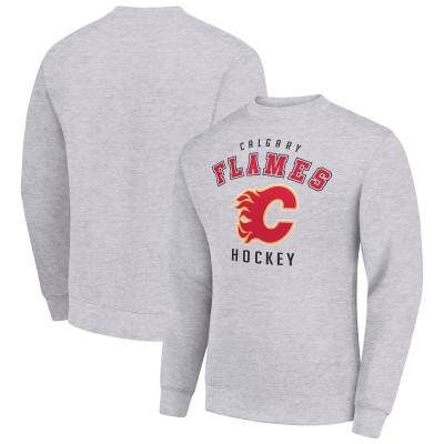 Calgary Flames Starter Heather Gray Team Logo Fleece Pullover Sweatshirt