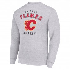 Calgary Flames Starter Heather Gray Team Logo Fleece Pullover Sweatshirt
