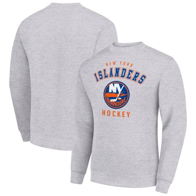 New York Islanders Starter Heather Gray Team Logo Fleece Pullover Sweatshirt