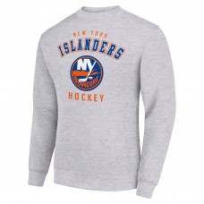 New York Islanders Starter Heather Gray Team Logo Fleece Pullover Sweatshirt