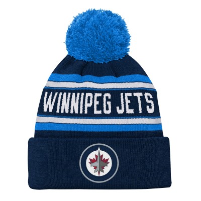 Шапка Подростковая Winnipeg Jets Outerstuff Navy Jacquard Cuffed Knit with Pom