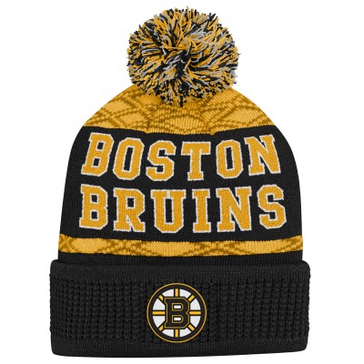 Шапка Подростковая Boston Bruins Outerstuff Gold Puck Pattern Cuffed Knit with Pom