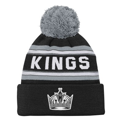 Подростковая Los Angeles Kings Outerstuff Black Jacquard Cuffed Knit Hat with Pom