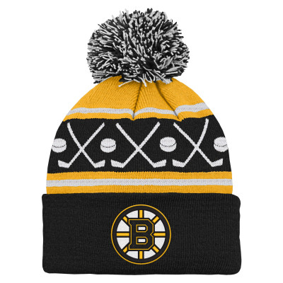 Шапка с помпоном для малыша Boston Bruins Black Face-Off Cuffed