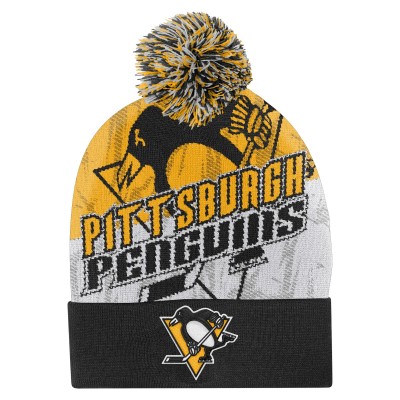 Шапка Подростковая Pittsburgh Penguins Outerstuff Black New Edge Cuffed Knit with Pom