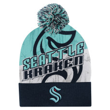 Подростковая Seattle Kraken Outerstuff Navy New Edge Cuffed Knit Hat with Pom