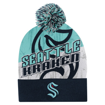 Подростковая Seattle Kraken Outerstuff Navy New Edge Cuffed Knit Hat with Pom