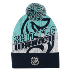 Подростковая Seattle Kraken Outerstuff Navy New Edge Cuffed Knit Hat with Pom