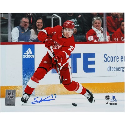 Simon Edvinsson Detroit Red Wings Autographed Fanatics Authentic 8 x 10 Red Jersey Shooting Photograph