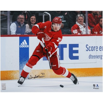 Simon Edvinsson Detroit Red Wings Autographed Fanatics Authentic 16 x 20 Red Jersey Shooting Photograph