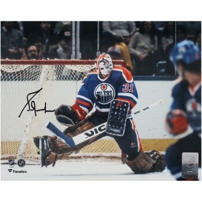 Grant Fuhr Edmonton Oilers Autographed Fanatics Authentic 8 x 10 Royal Jersey Making Save Photograph