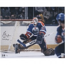 Grant Fuhr Edmonton Oilers Autographed Fanatics Authentic 16 x 20 Royal Jersey Save Photograph with HOF 03 & 5x SC Champs Inscriptions - Limited Edition #10/10