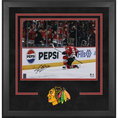 Connor Bedard Chicago Blackhawks Autographed Fanatics Authentic Deluxe Framed 16 x 20 Red Jersey Celebration Photograph