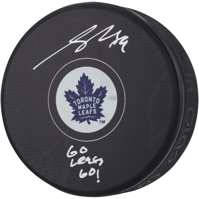 Шайба Nick Robertson Toronto Maple Leafs Autographed Fanatics Authentic with Go Leafs Go! Inscription