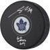 Шайба Nick Robertson Toronto Maple Leafs Autographed Fanatics Authentic with Go Leafs Go! Inscription