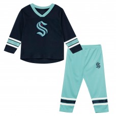 Preschool Seattle Kraken Outerstuff Deep Sea Blue/Light Blue Denting the Net Long Sleeve T-Shirt and Pants Set