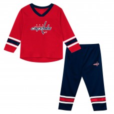 Preschool Washington Capitals Outerstuff Red/Navy Denting the Net Long Sleeve T-Shirt and Pants Set