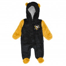 Малышам & Newborn Pittsburgh Penguins Outerstuff Black Stay Napping Fleece Bunting Full-Zip Hooded Sleeper