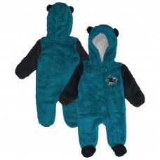 Малышам & Newborn San Jose Sharks Outerstuff Teal Stay Napping Fleece Bunting Full-Zip Hooded Sleeper