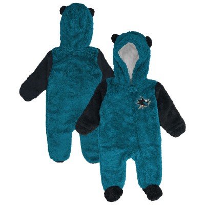Малышам & Newborn San Jose Sharks Outerstuff Teal Stay Napping Fleece Bunting Full-Zip Hooded Sleeper