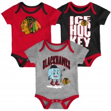Малышам & Newborn Chicago Blackhawks Outerstuff Triple Header Three-Piece Bodysuit Set