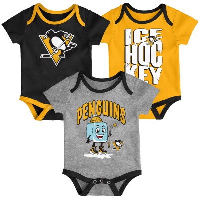 Малышам & Newborn Pittsburgh Penguins Outerstuff Triple Header Three-Piece Bodysuit Set