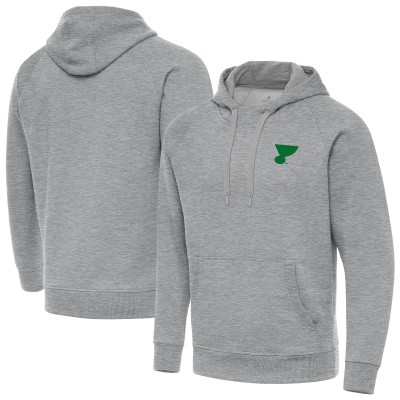 St. Louis Blues Antigua Heather Gray St. Patricks Day Victory Pullover Hoodie