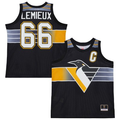 Pittsburgh Penguins Mario Lemieux Mitchell & Ness Black Maxxed Out Fashion Basketball Jersey