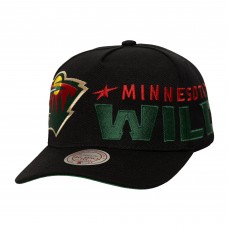 Бейсболка Minnesota Wild Mitchell & Ness Black Busted Logo Wordmark Wrap-Around Pro Pinch