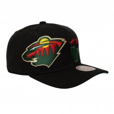 Бейсболка Minnesota Wild Mitchell & Ness Black Busted Logo Wordmark Wrap-Around Pro Pinch