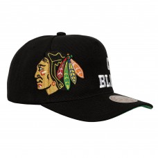 Бейсболка Chicago Blackhawks Mitchell & Ness Black Busted Logo Wordmark Wrap Around Pro Pinch