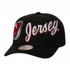 Бейсболка New Jersey Devils Mitchell & Ness Black Busted Logo Wordmark Wrap-Around Pro Pinch
