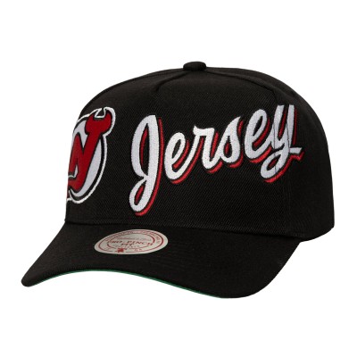 Бейсболка New Jersey Devils Mitchell & Ness Black Busted Logo Wordmark Wrap-Around Pro Pinch