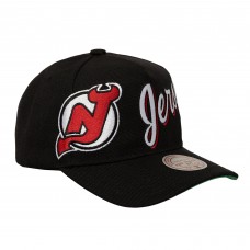 Бейсболка New Jersey Devils Mitchell & Ness Black Busted Logo Wordmark Wrap-Around Pro Pinch