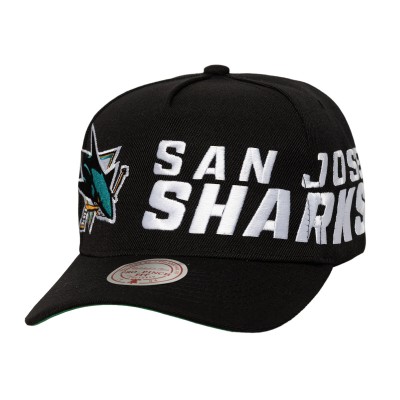 Бейсболка San Jose Sharks Mitchell & Ness Black Busted Logo Wordmark Wrap-Around Pro Pinch