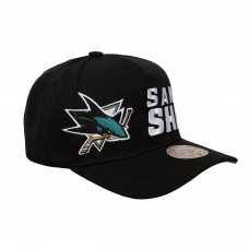 Бейсболка San Jose Sharks Mitchell & Ness Black Busted Logo Wordmark Wrap-Around Pro Pinch