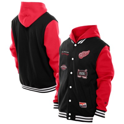 Detroit Red Wings New Era Black/Red Full-Snap Fleece Hoodie Jacket
