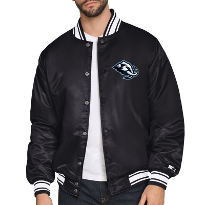 Utah Mammoth Starter Black Primary Logo Full-Snap Satin Varsity Jacket