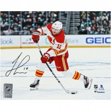 Jonathan Huberdeau Calgary Flames Autographed Fanatics Authentic 8 x 10 White Jersey Shooting Photograph