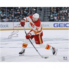 Jonathan Huberdeau Calgary Flames Autographed Fanatics Authentic 16 x 20 White Jersey Shooting Photograph