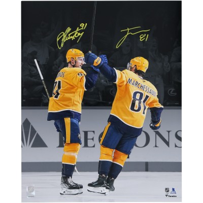 Jonathan Marchessault & Steven Stamkos Nashville Predators Autographed Fanatics Authentic 16 x 20 Gold Jersey Celebration Photograph