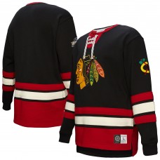 Chicago Blackhawks Black Heritage Lace-Up Pullover Sweatshirt