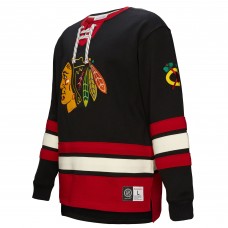 Chicago Blackhawks Black Heritage Lace-Up Pullover Sweatshirt